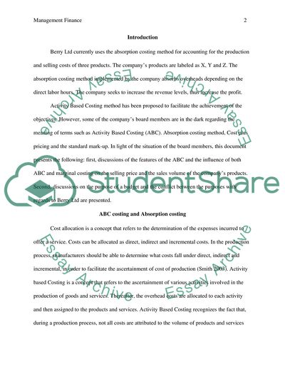 ABC Costing and Absorption Costing - Berry Ltd