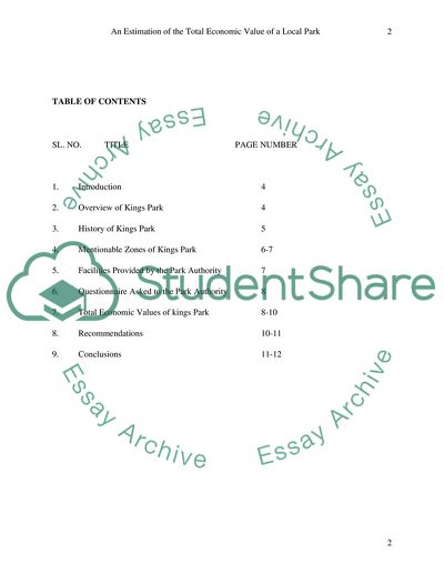 An Estimation of the Total Economic Value of a local park