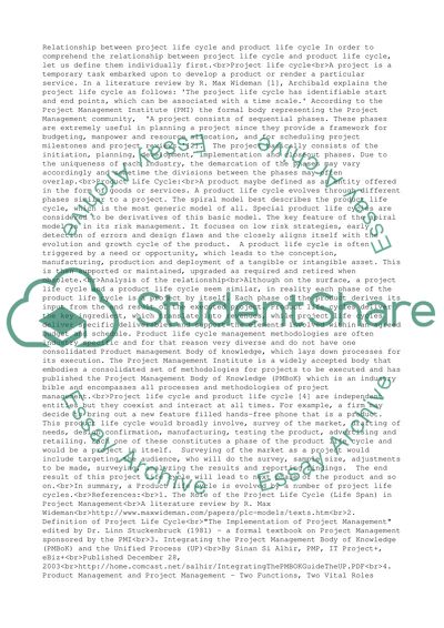 Relationship Between Project Life Cycle and Product System Life Cycle