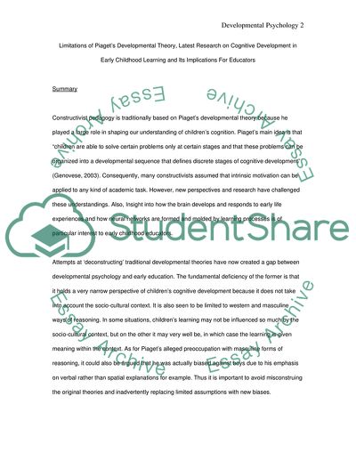 Cognitive Development in Early Childhood Learning