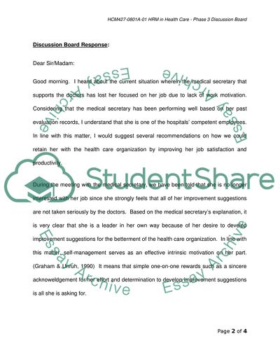 HCM427-0801A-01 Human Resource Management in Health Care - Phase 3 Discussion Board