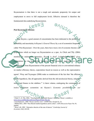 Re-conceptualisation of Optimal Relationships between the State and the Market - Keynesianism
