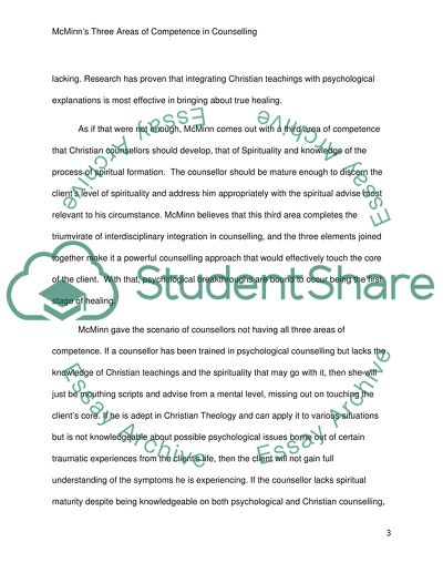 McMinns Three Areas of Competence in Counselling