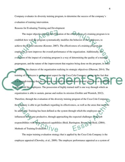 Evaluation of Training Intervention in Coca Cola Company