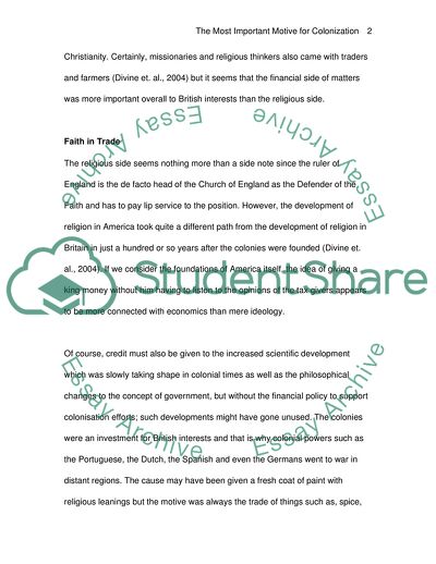 The Most Important Motive for Colonization