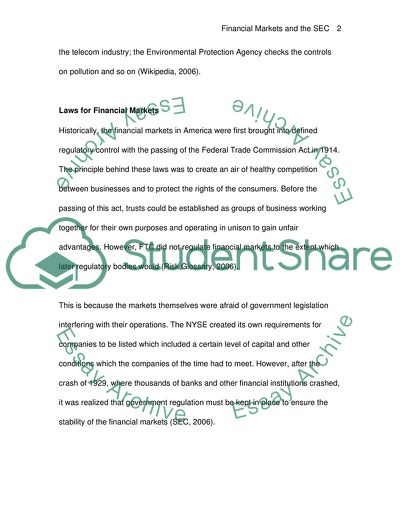 Financial Markets and the SEC