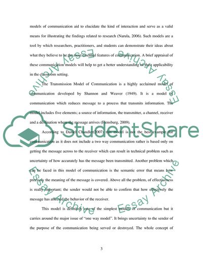 A Review of Three Models of Communication and Group Behavior and their Application to Practice in a Class Room