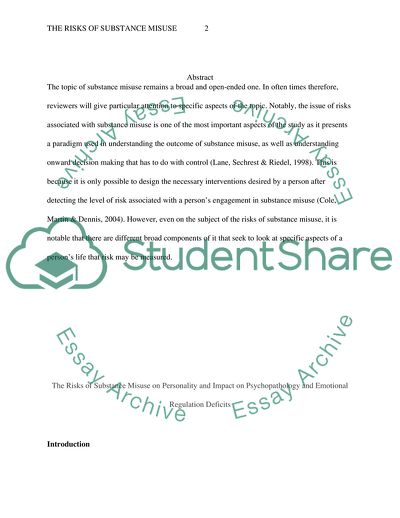 The Risks of Substance Misuse on Personality and Impact on Psychopathology and Emotional Regulation Deficits
