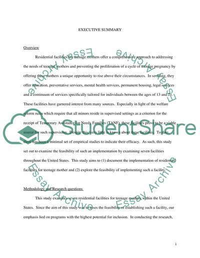 Feasibility Analysis For Establishing A Teen Mom Residential Facility