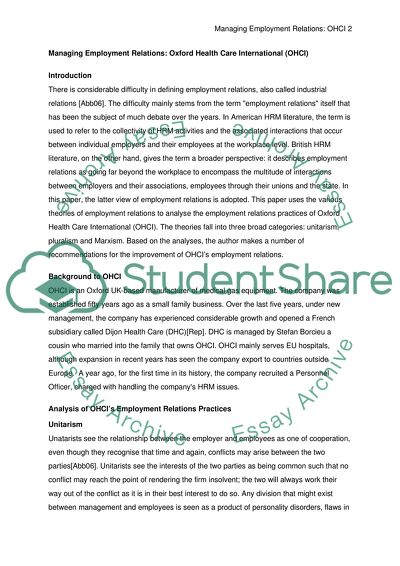 Managing Employment Relations: Oxford Health Care International (OHCI)