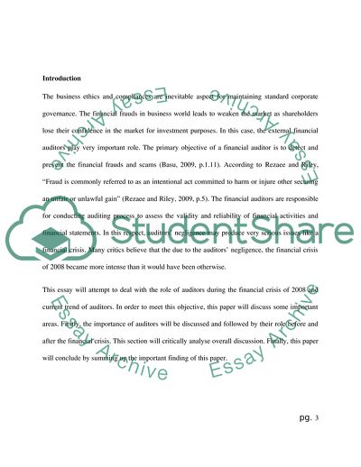 Role of the Auditors Before and After the Financial Crisis of 2008