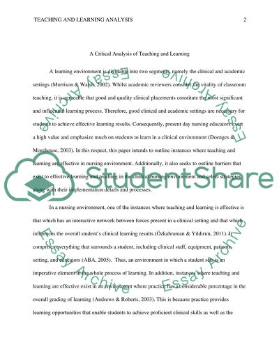 A Critical Analysis of Teaching and Learning