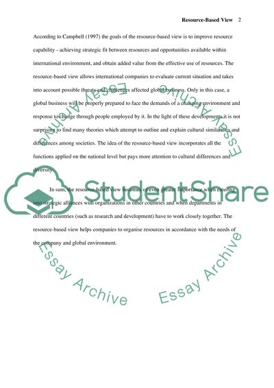 Resource-Based View of the Firm to Strategic Management