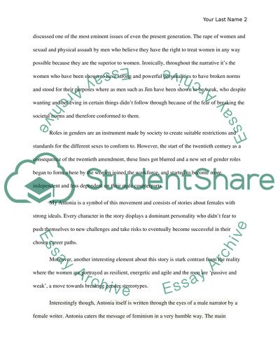 WOMEN AND GENDER ROLE IN MY ANTONIA BY WILLA CATHER