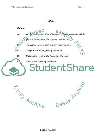 Critical Analysis of the Interesting Narrative of the Life of Olaudah Equiano