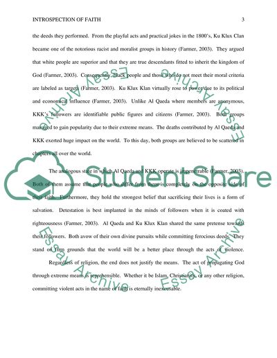 Introspection of Faith in the Act of Terrorism