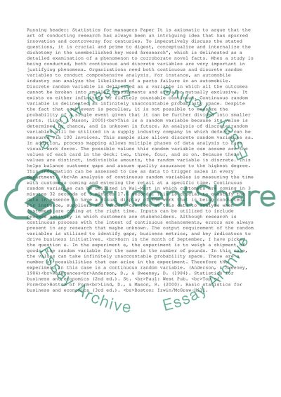 Statistics for Managers Individual Work wk3