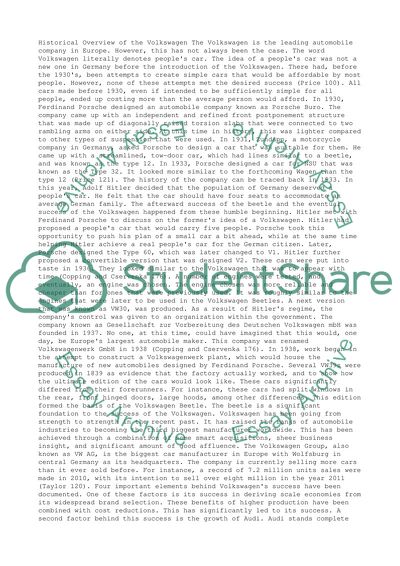 Historical Overview of Volkswagon