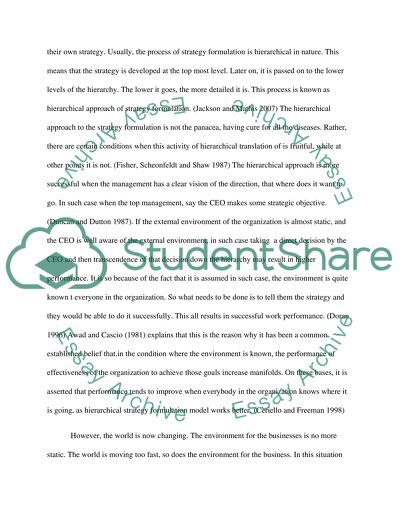 The Hierarchical Approach to Strategy Formulation