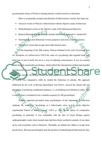 Behaviourist approach in Psychology