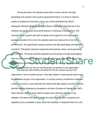 Oral Interviews in Human Resource Selection