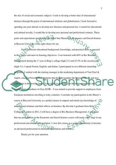 Bocconi economics and social science masters application