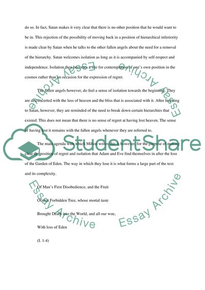 Regret and Isolation in John Miltons Paradise Lost