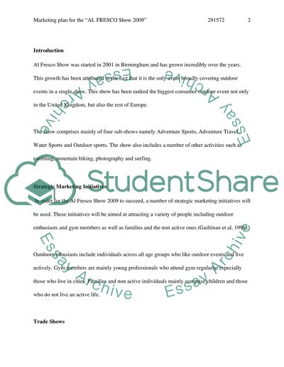 Marketing plan for Al Fresco Show 2009