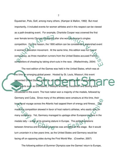 Significant influence that the 1900,1904,1908,1912 and 1916 Olympic games had in the world