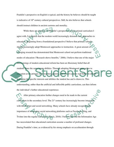 What Would Benjamin Franklins Say, and What Do You Say Educational curriculum