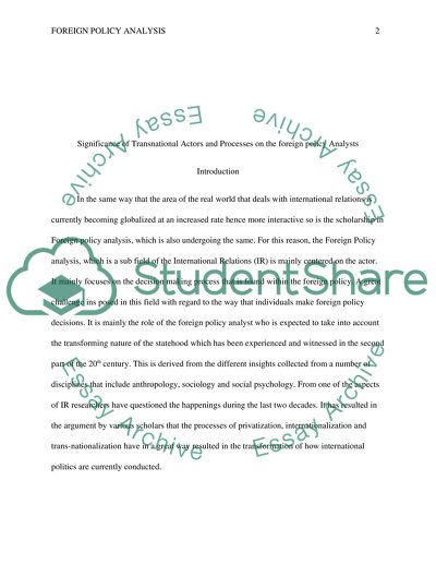 Significance of Transnational Actors and Processes on the Foreign Policy