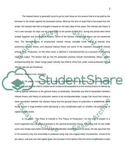 The Place of Interest in the Theory of Production