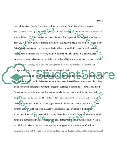 Ms Xiangqing Shens Choice of Economics