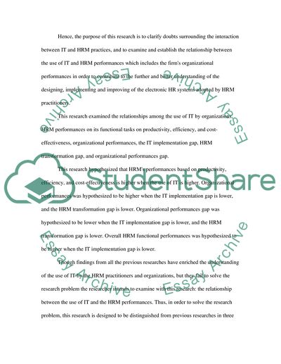 Impact of IT on Performance of Human Resource Management