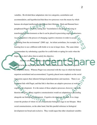 Cognitive Development: Accounting for the Variables