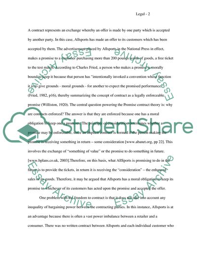 Legally Enforceable Contract between Allsports and the Customers