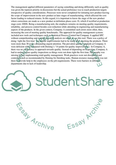 Approach Used for Total Quality Management Before the Implementation