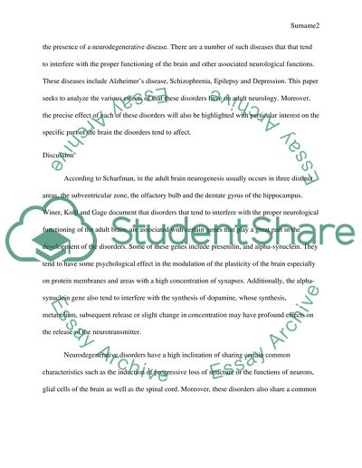 Effect Disorders Have on Adult Neurogenesis