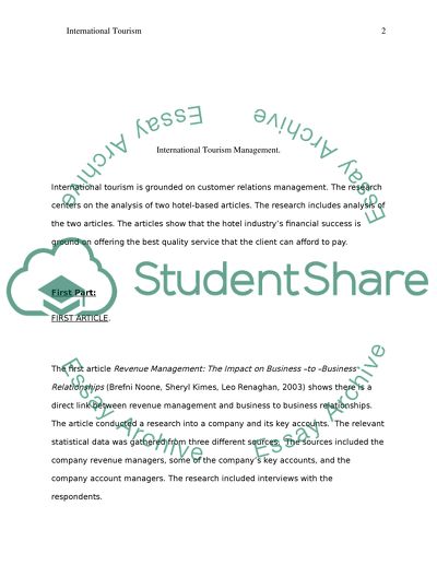 Review one concept or practice that has been applied in one aspect of tourism management