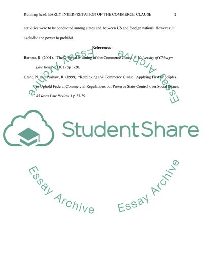 Early interpretation of the commerce clause