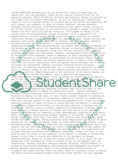 Subway (sandwiches) going to Norway