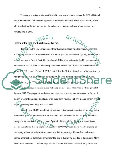 Restoring the 50 Percent Additional Income Tax Rate in the UK