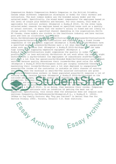 Compensation Models Issues