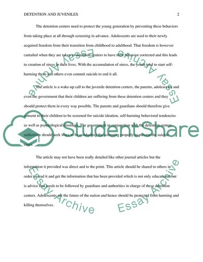 Detention of Juveniles and their at High Risk Suicide