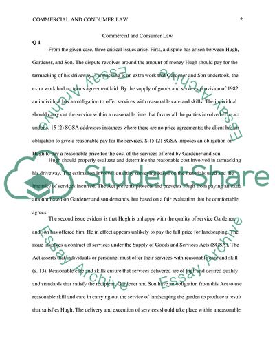 Problem Questions of Commercial and Consumer Law
