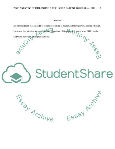 Pros and Cons of Implanting a Chip into a Patient to Store an EHR