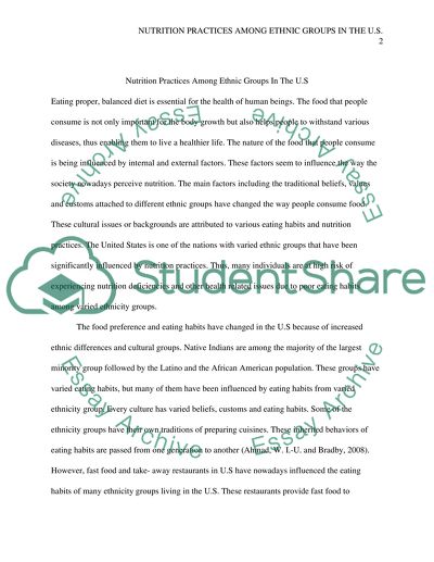 Nutrition Practices among Ethnic Groups In The US
