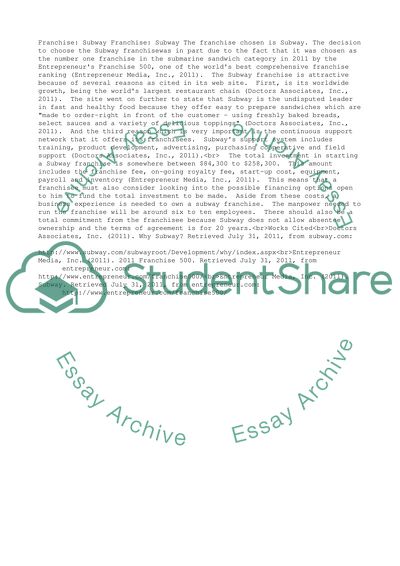 Franchise for Subway