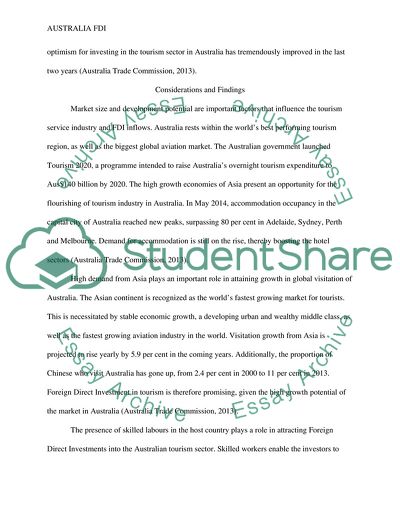 Profiling Australian TSM as a Foreign Direct Investment Prospect