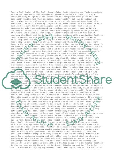 Book Review on The Goal by Eliyahu M. Goldratt